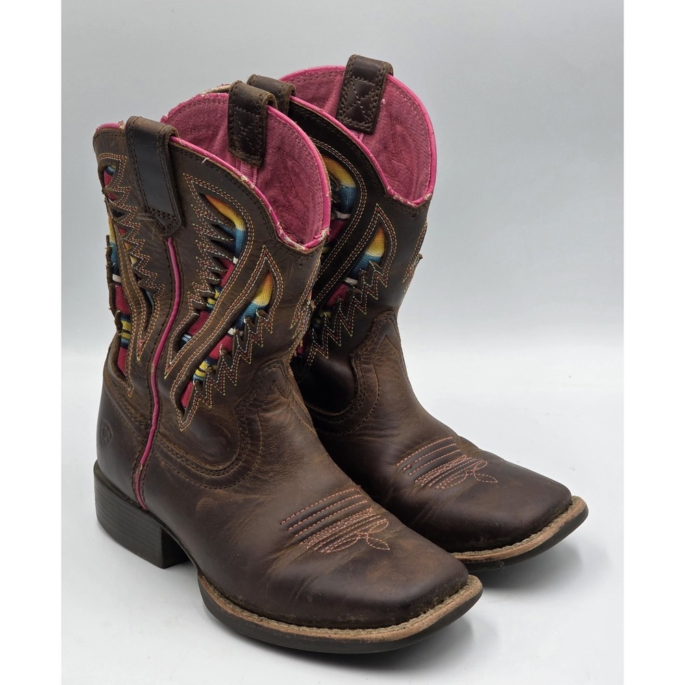 Ariat Kids Quickdraw VentTEK Western Boot Distressed Brown Serape Shaft size 12